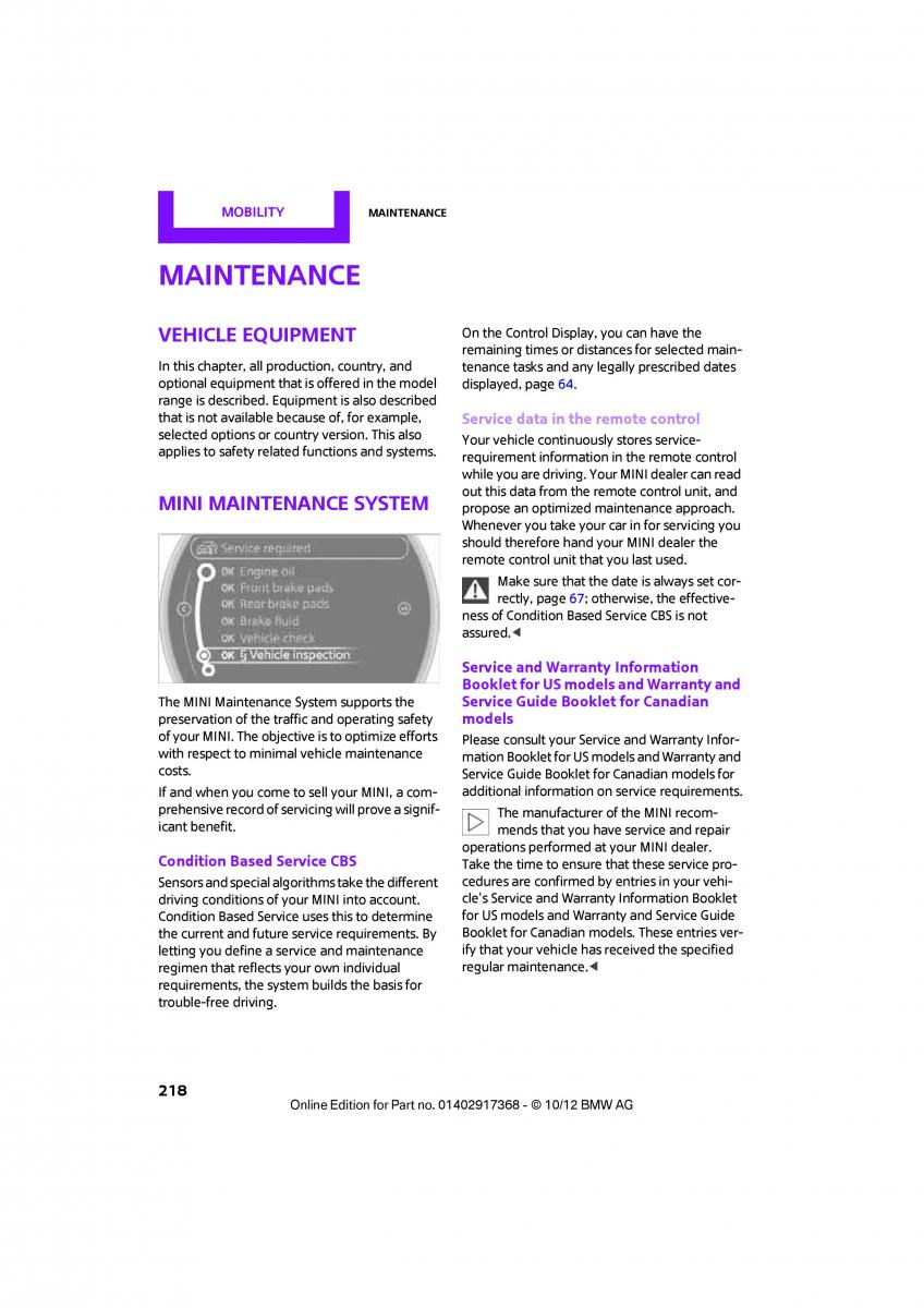 Mini Countryman owners manual / page 219