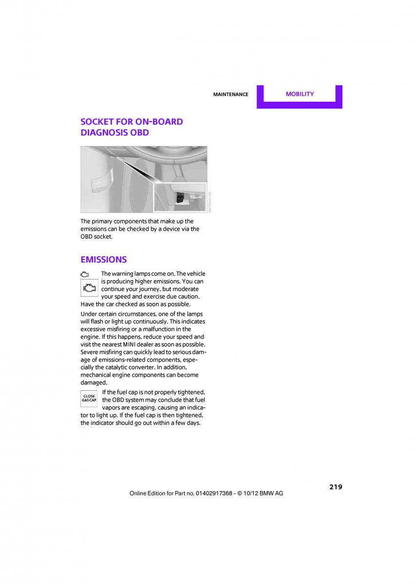 Mini Countryman owners manual / page 220