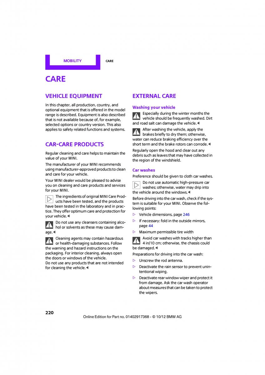 Mini Countryman owners manual / page 221