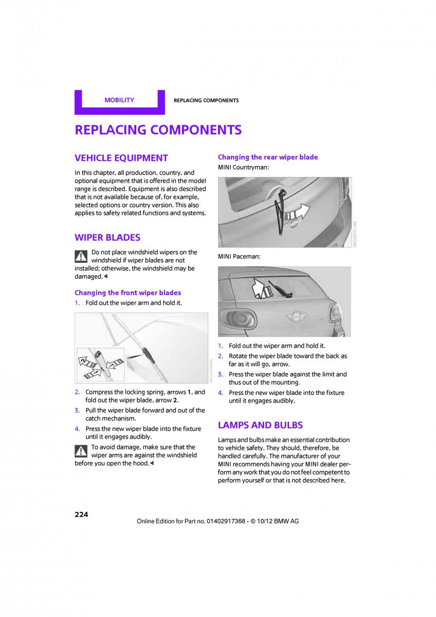 Mini Countryman owners manual / page 225