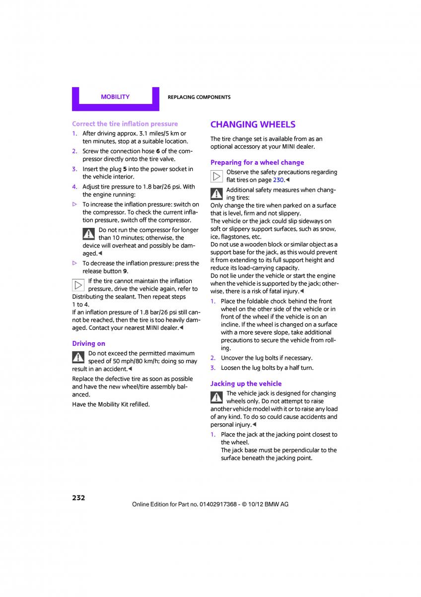 Mini Countryman owners manual / page 233