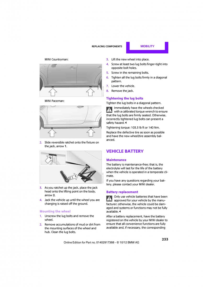 Mini Countryman owners manual / page 234