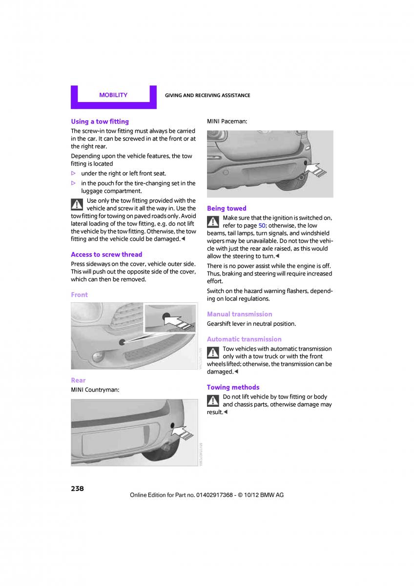 Mini Countryman owners manual / page 239