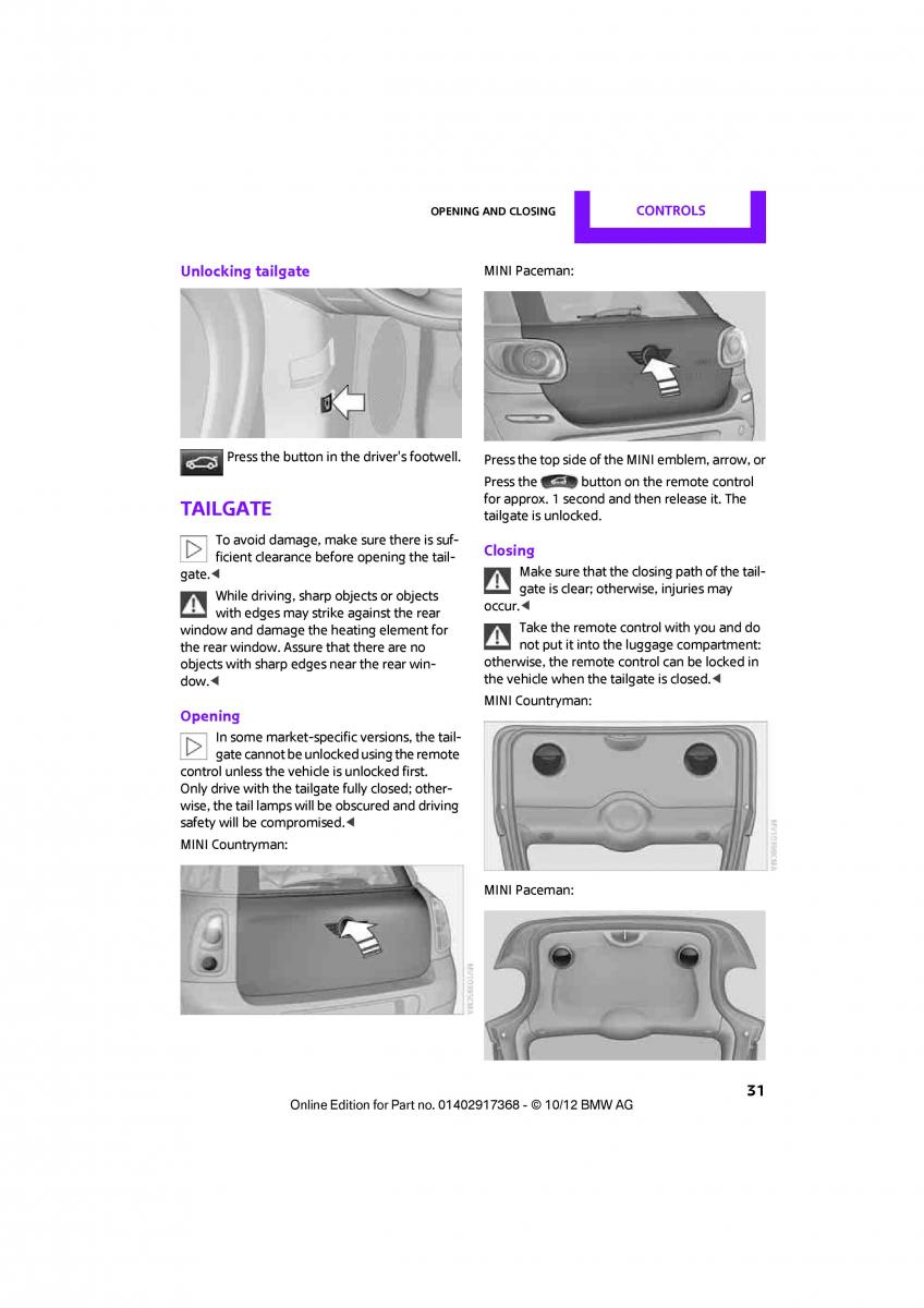 Mini Countryman owners manual / page 32