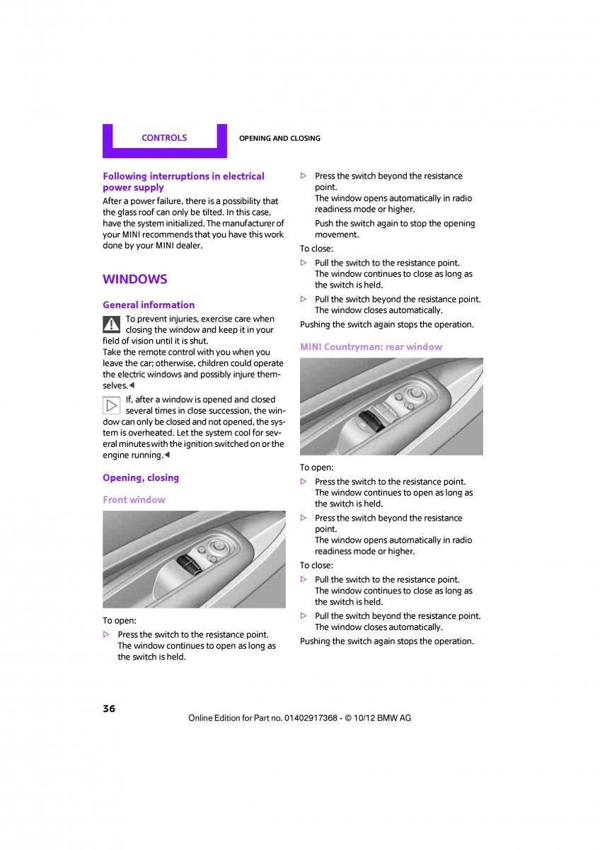 Mini Countryman owners manual / page 37