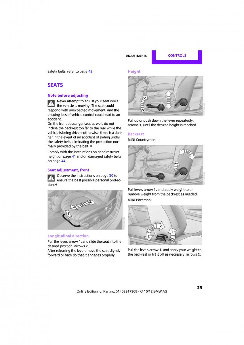 Mini Countryman owners manual / page 40