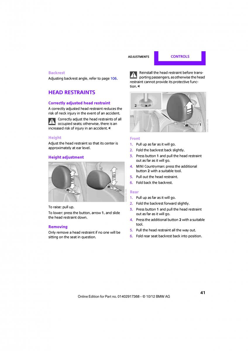 Mini Countryman owners manual / page 42