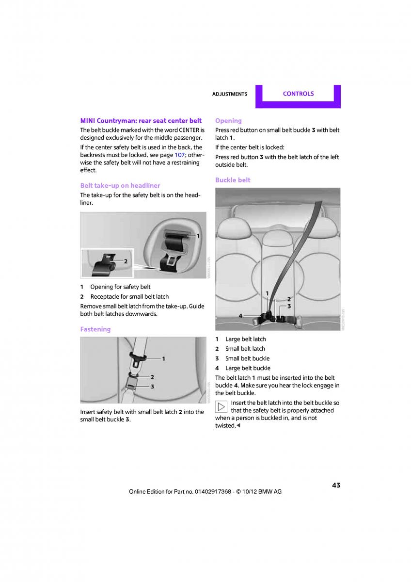 Mini Countryman owners manual / page 44