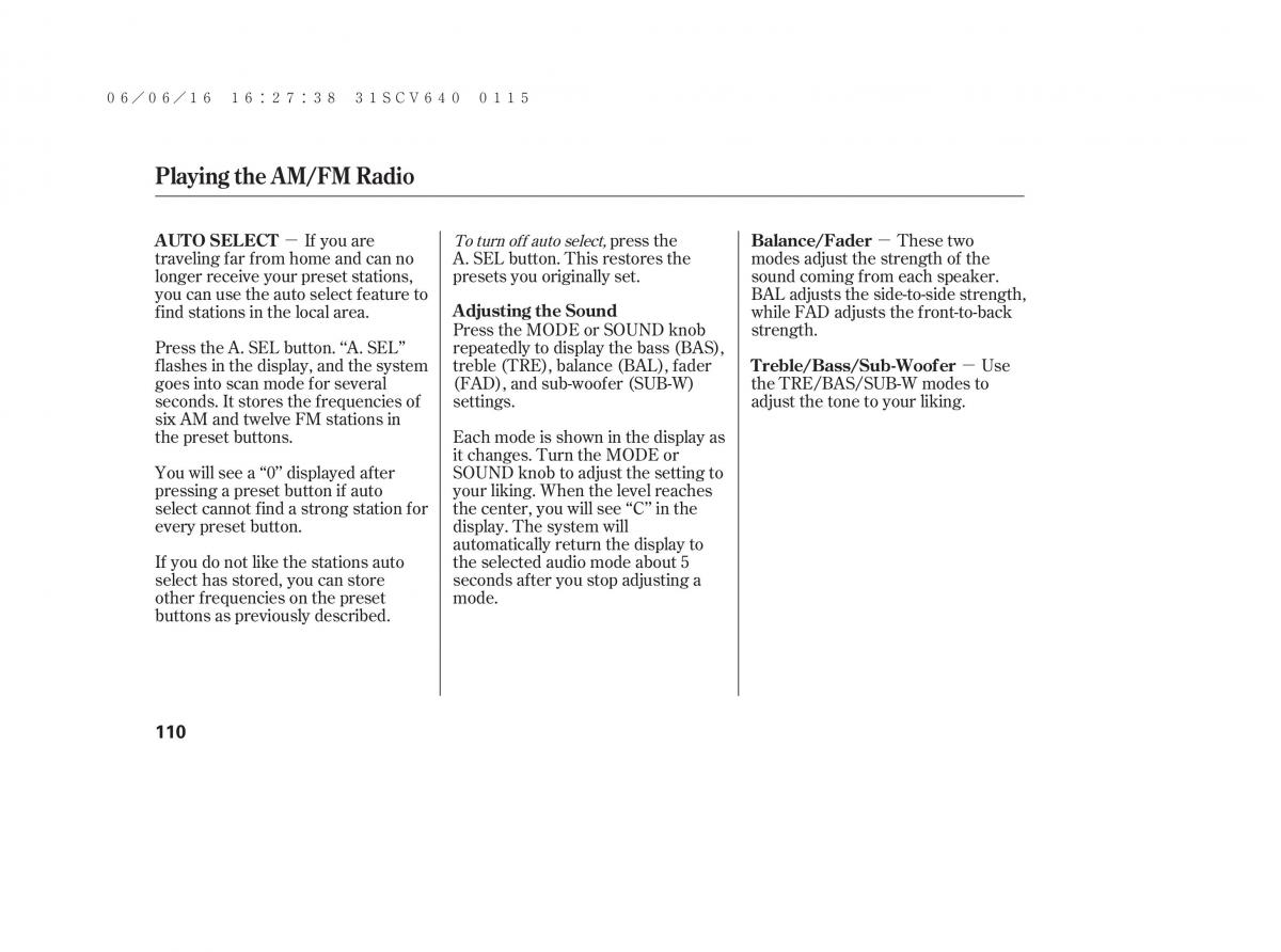 Honda Element owners manual / page 116