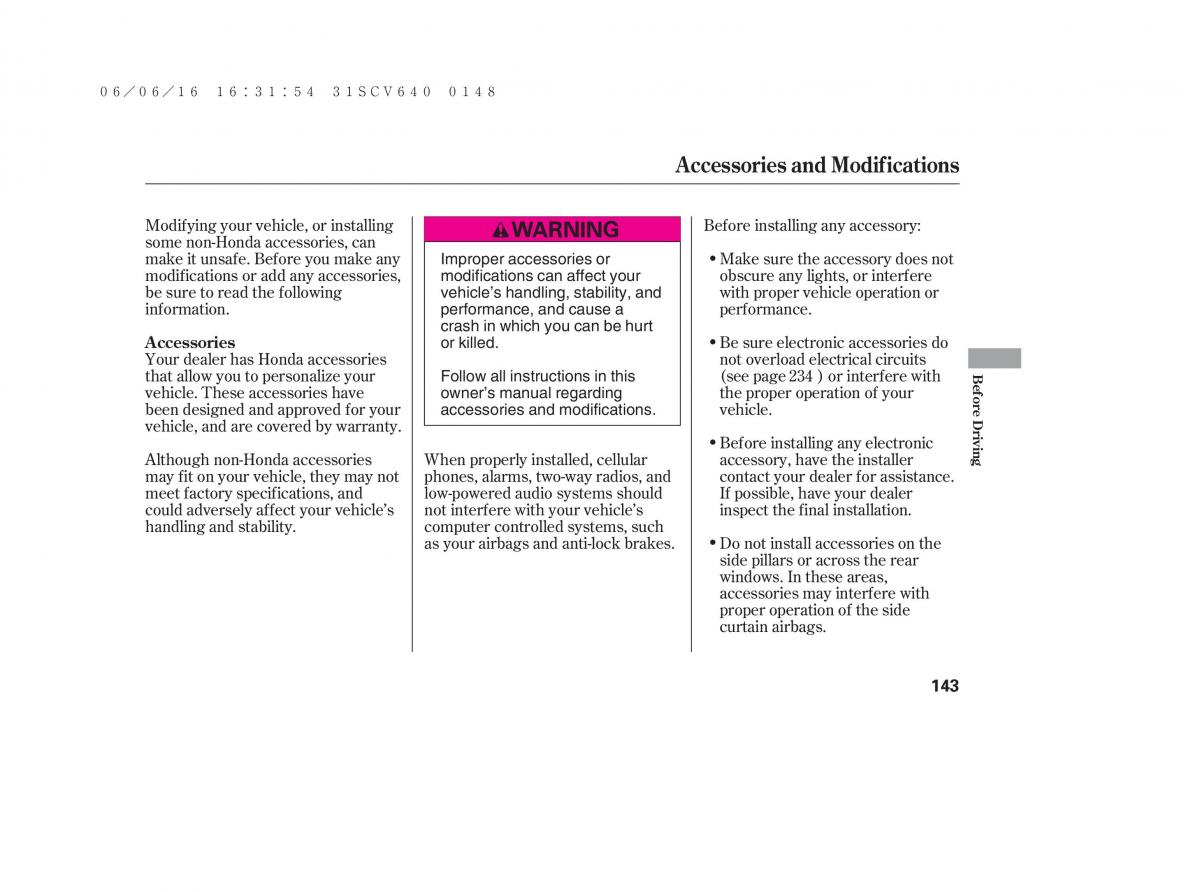 Honda Element owners manual / page 149