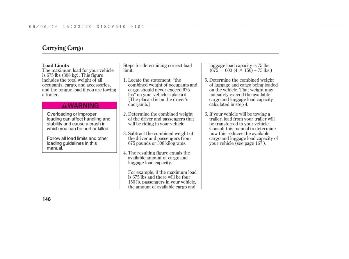 Honda Element owners manual / page 152