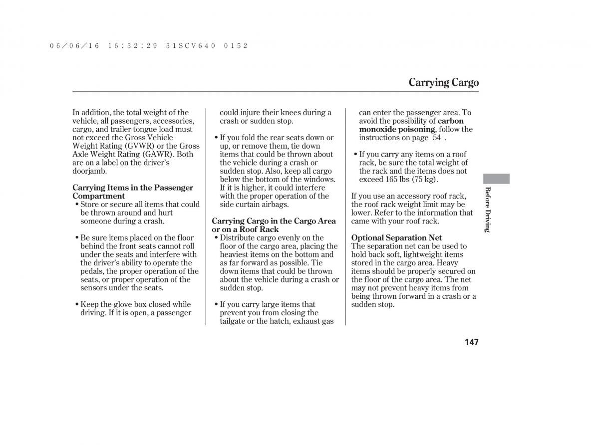 Honda Element owners manual / page 153