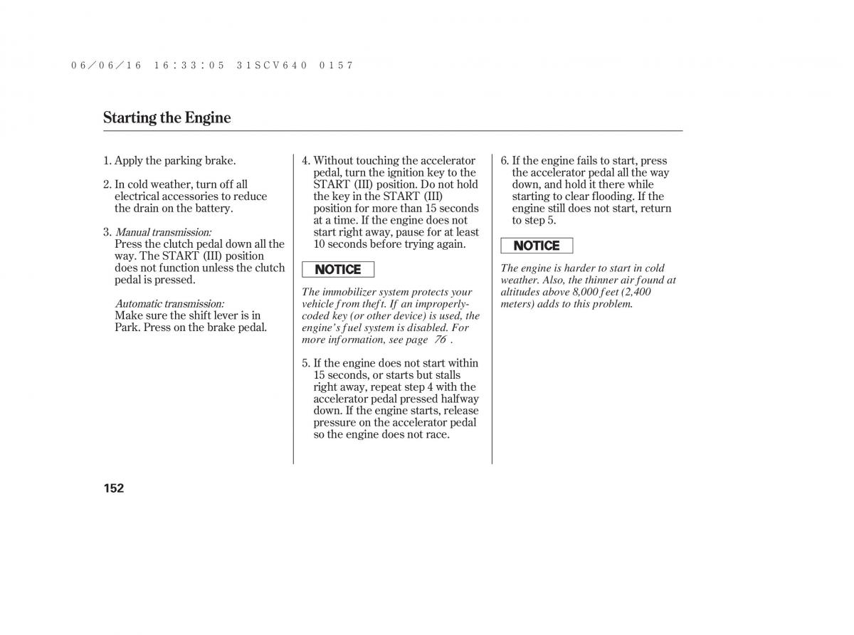 Honda Element owners manual / page 158