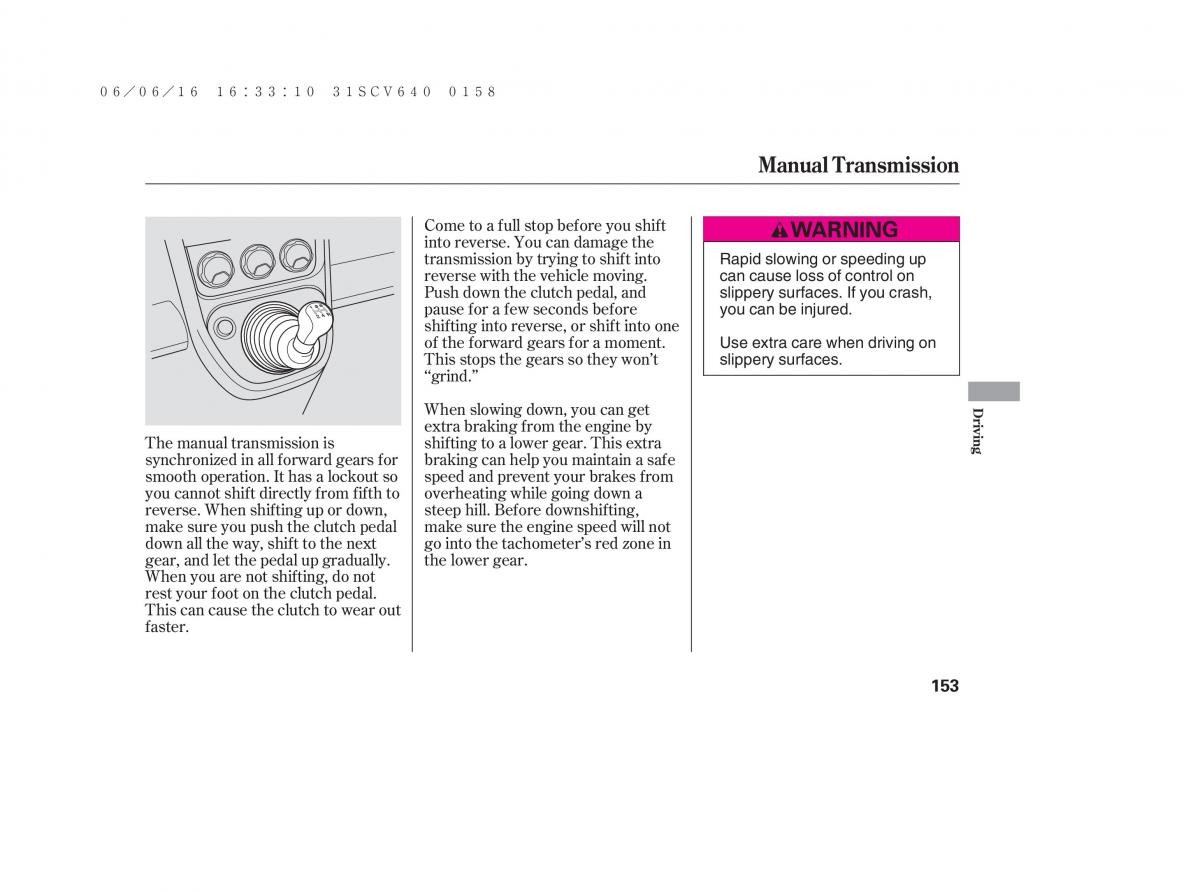 Honda Element owners manual / page 159