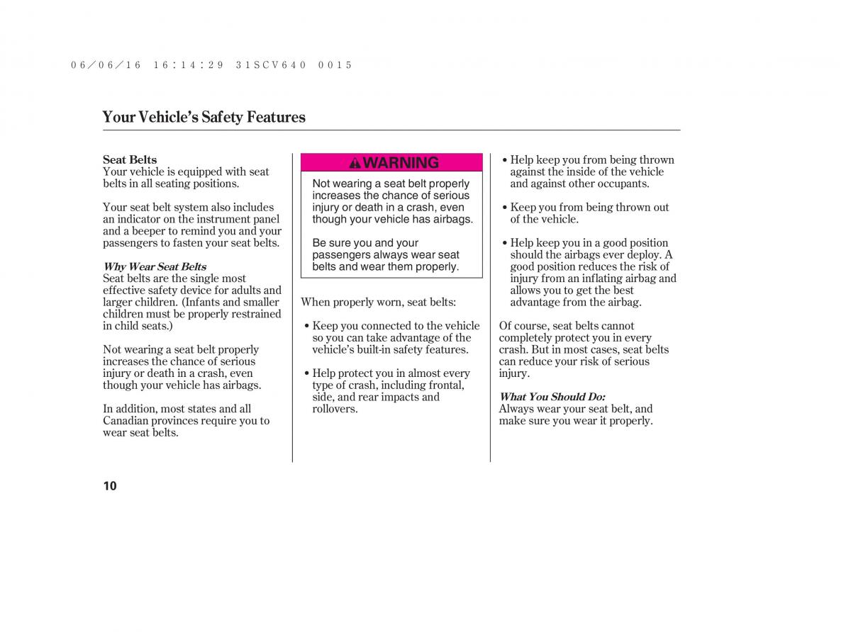 Honda Element owners manual / page 16