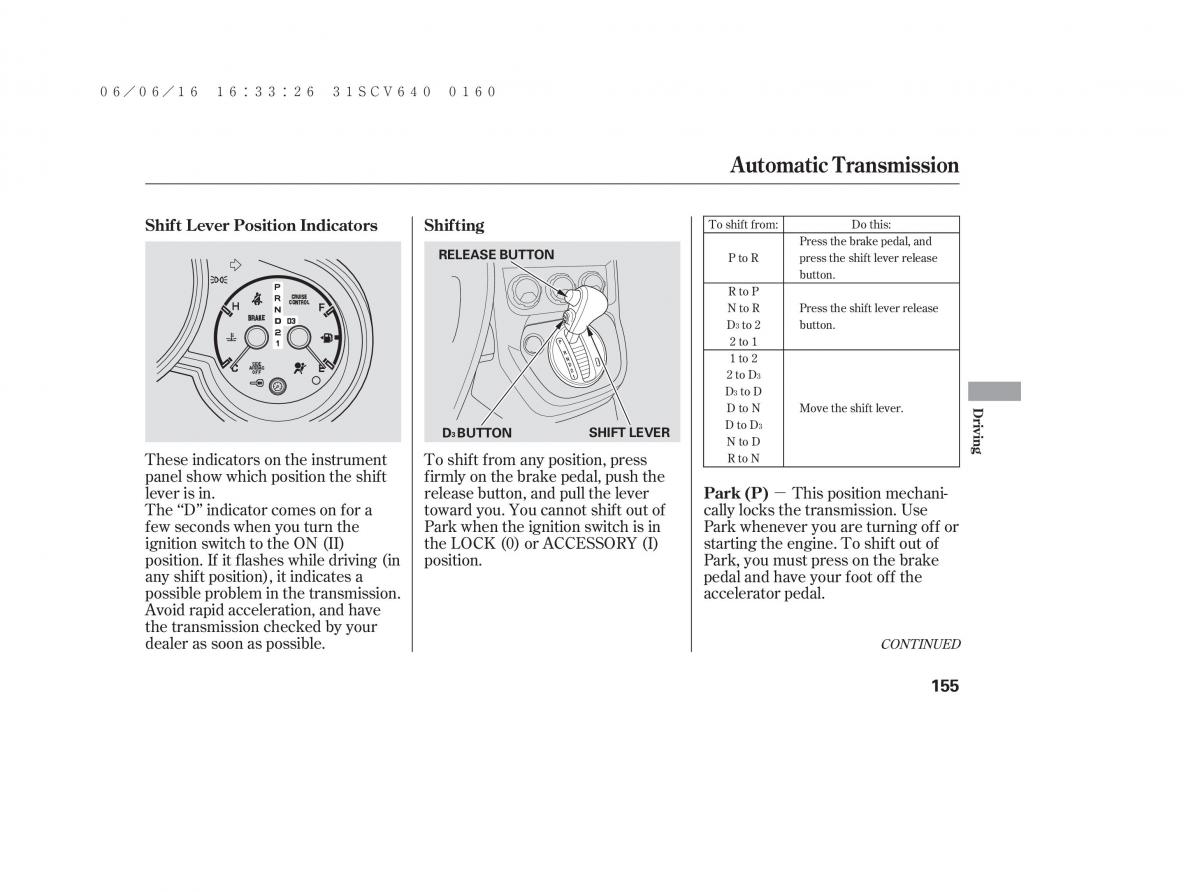 Honda Element owners manual / page 161