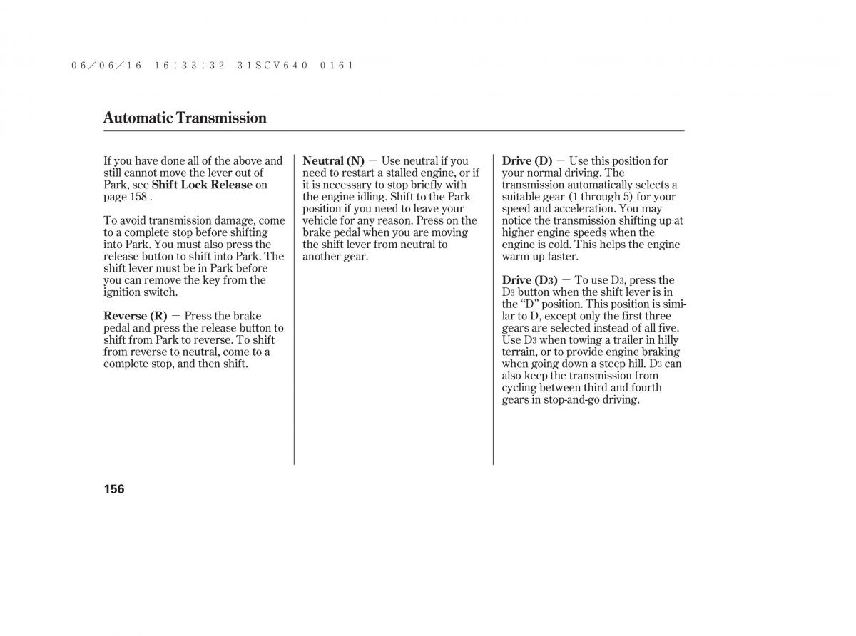 Honda Element owners manual / page 162