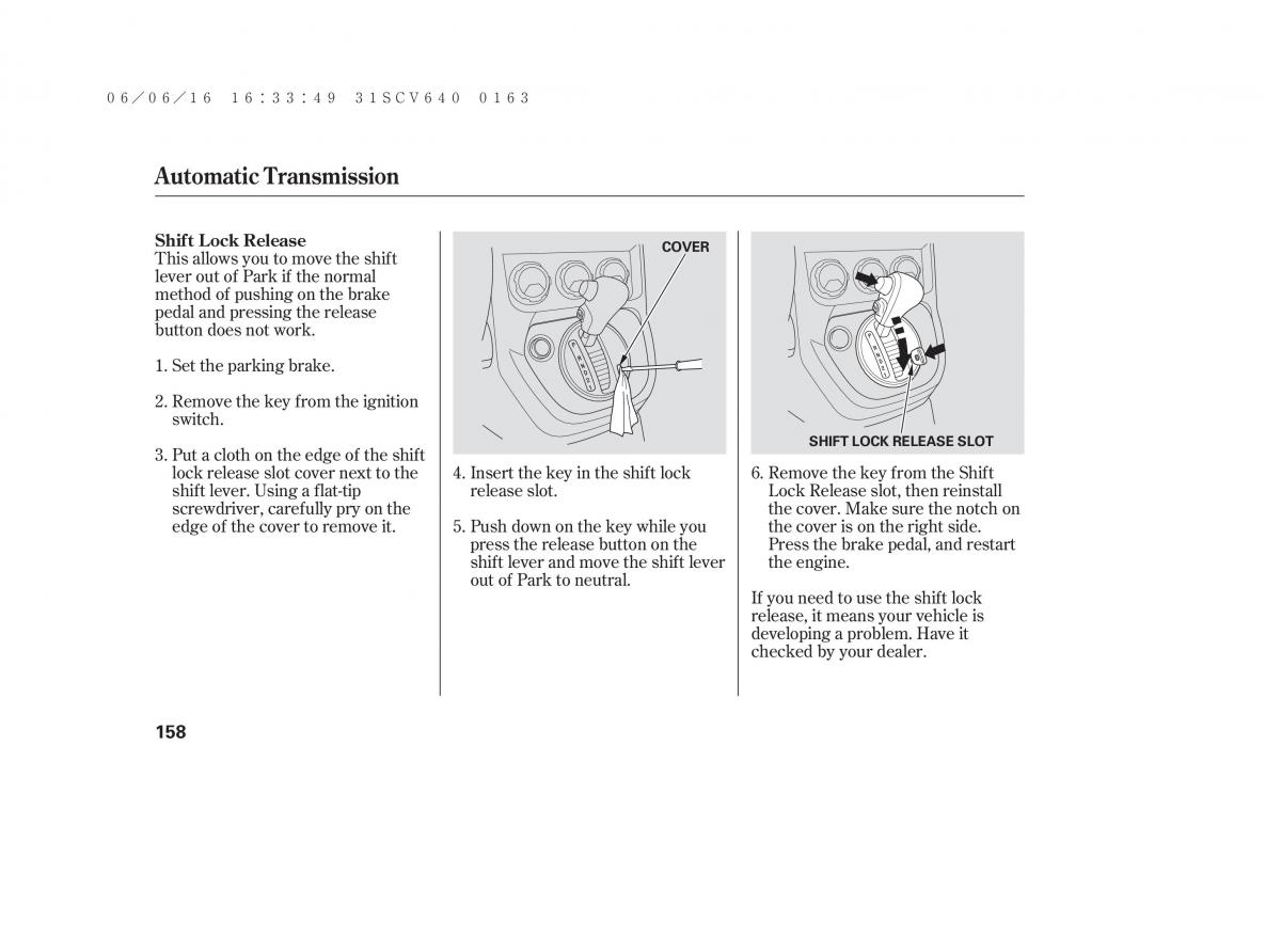 Honda Element owners manual / page 164