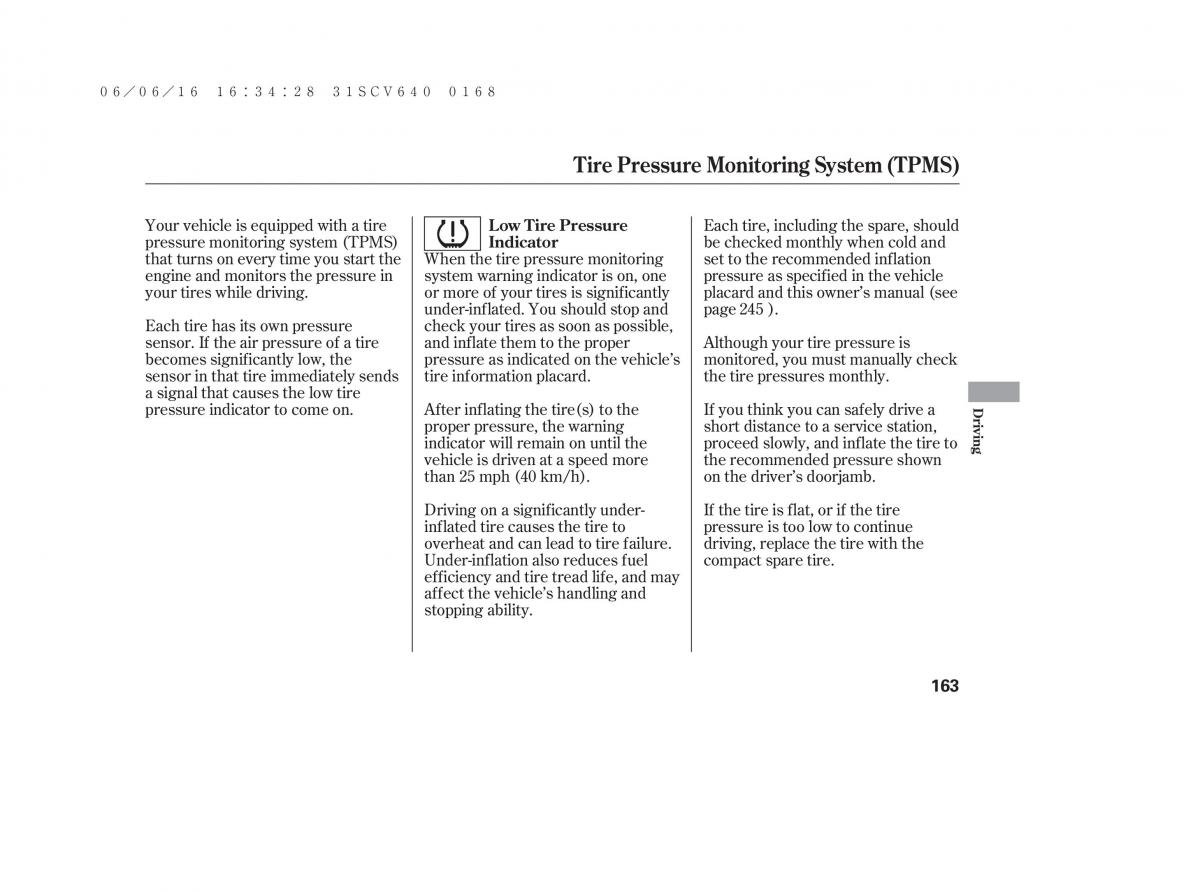 Honda Element owners manual / page 169