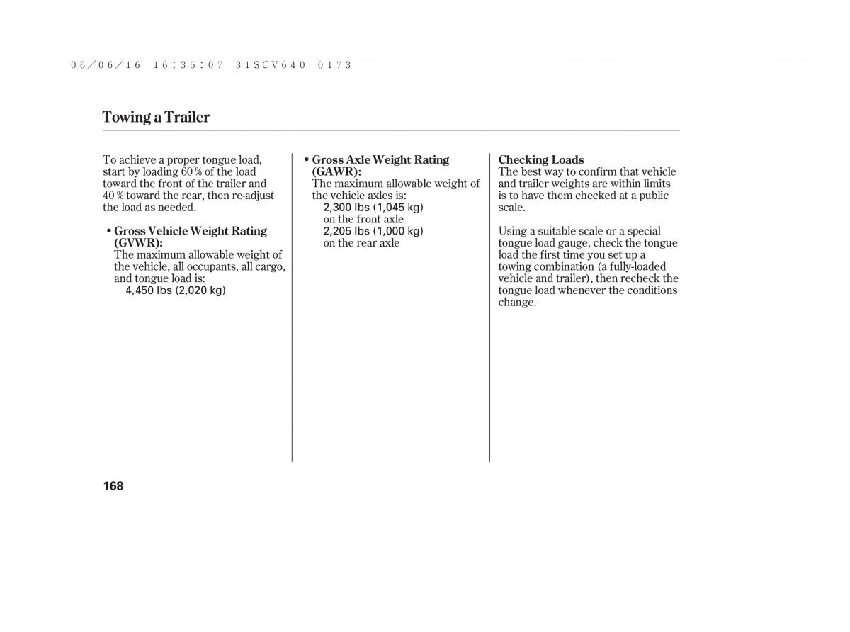 Honda Element owners manual / page 174