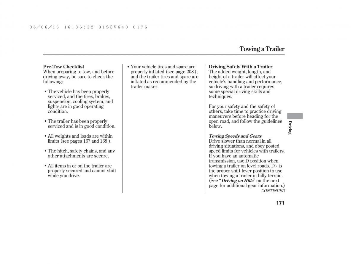 Honda Element owners manual / page 177