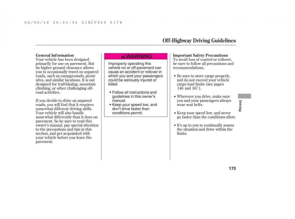 Honda Element owners manual / page 179