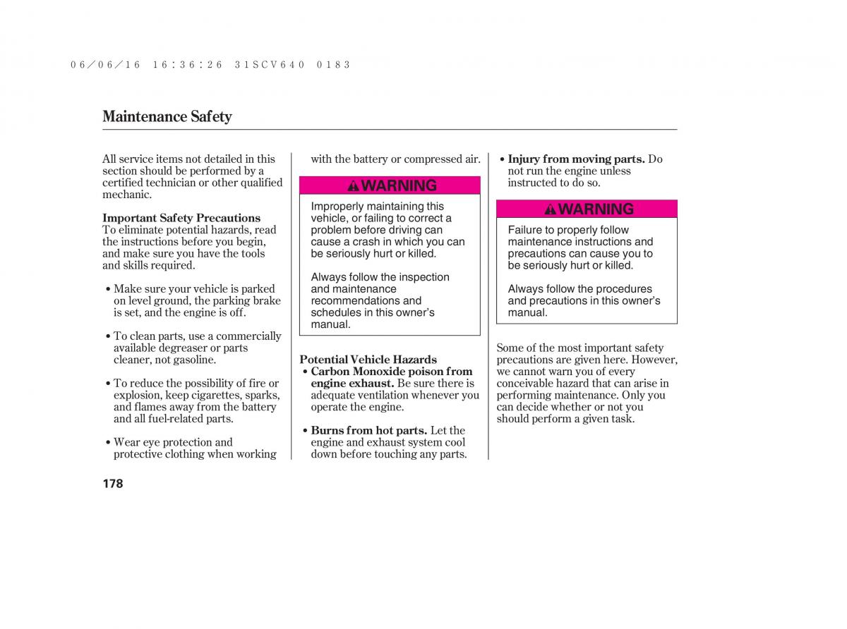 Honda Element owners manual / page 184