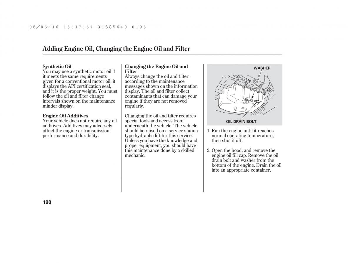 Honda Element owners manual / page 196