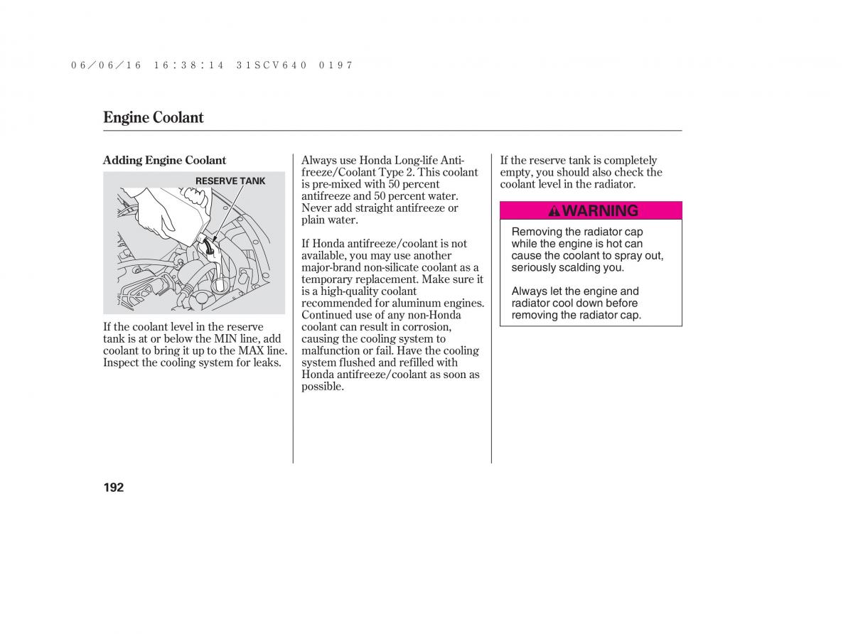 Honda Element owners manual / page 198