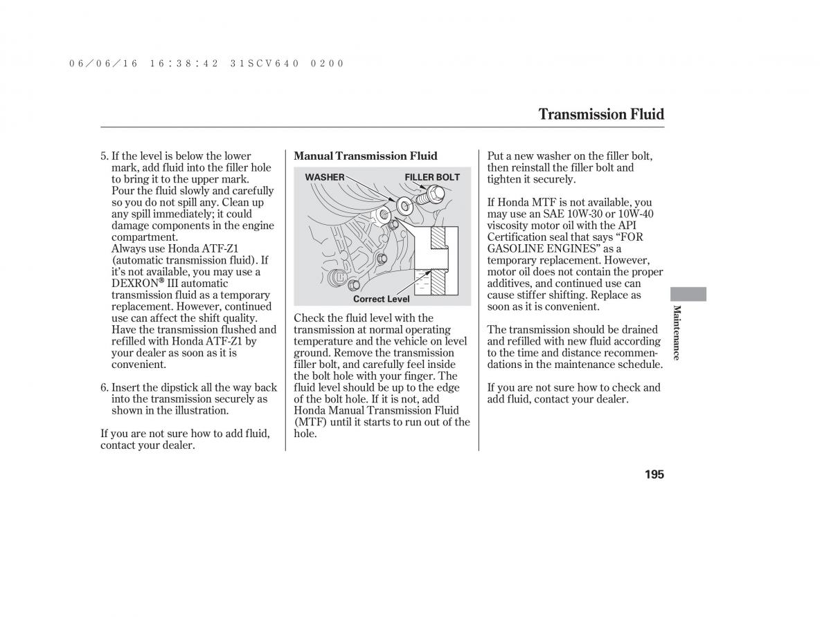 Honda Element owners manual / page 201