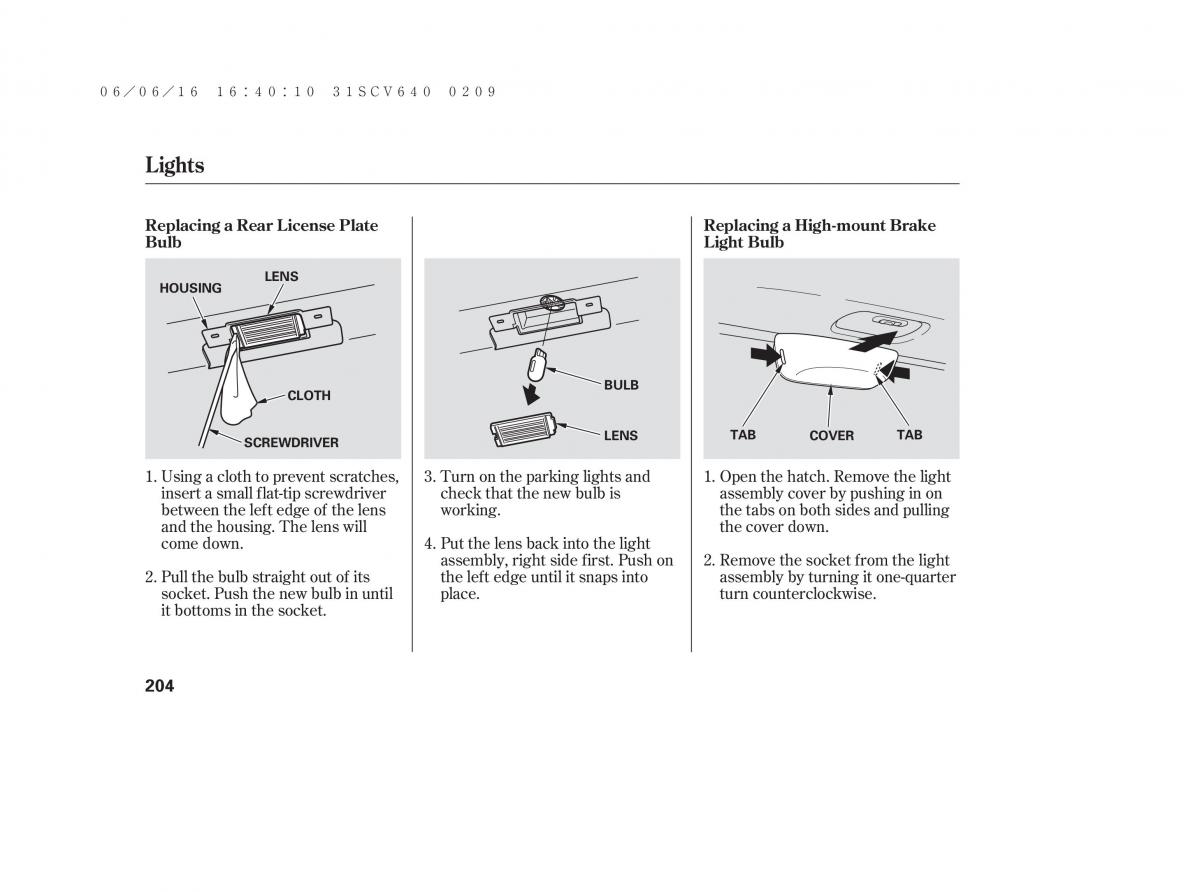 Honda Element owners manual / page 210