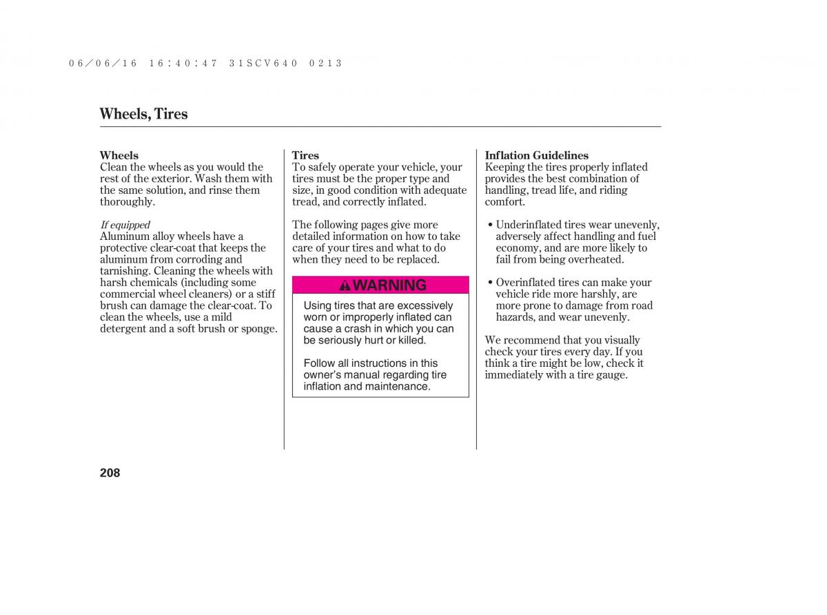 Honda Element owners manual / page 214