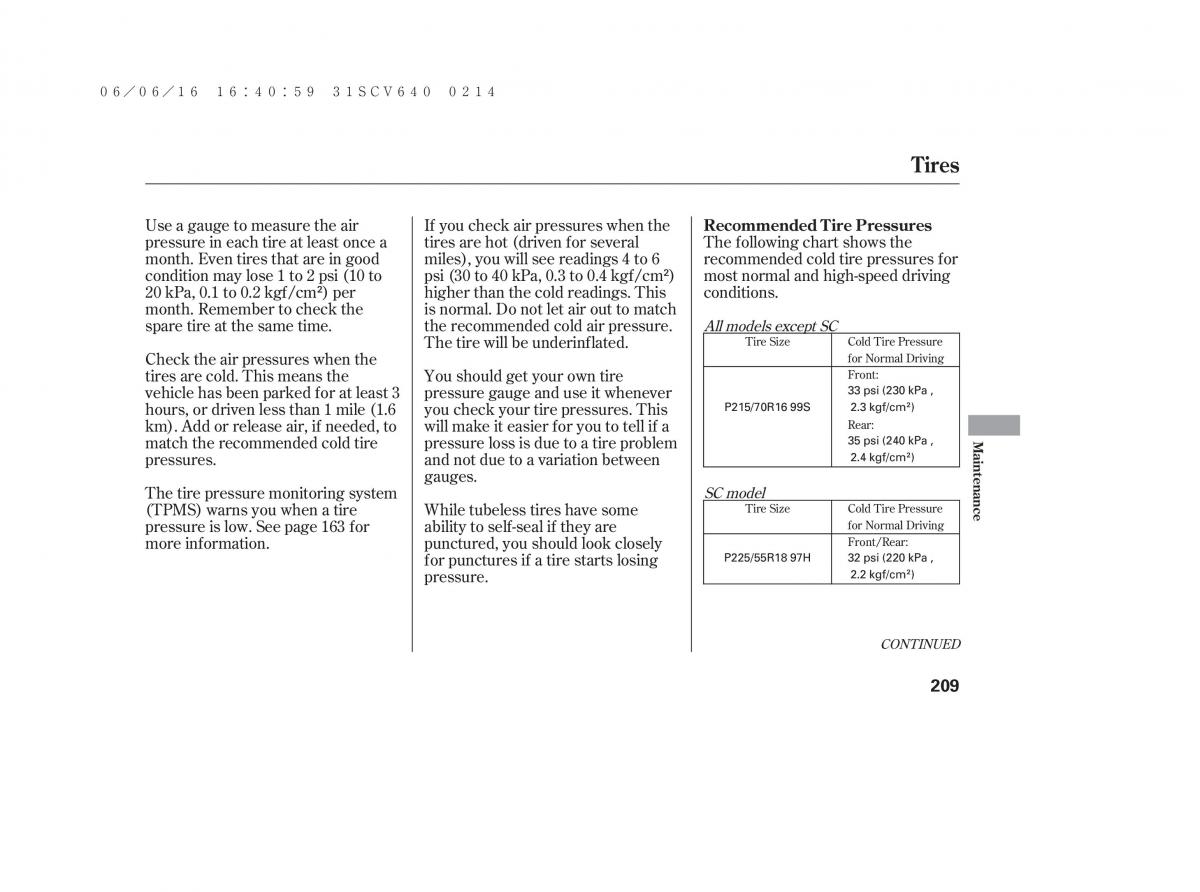 Honda Element owners manual / page 215