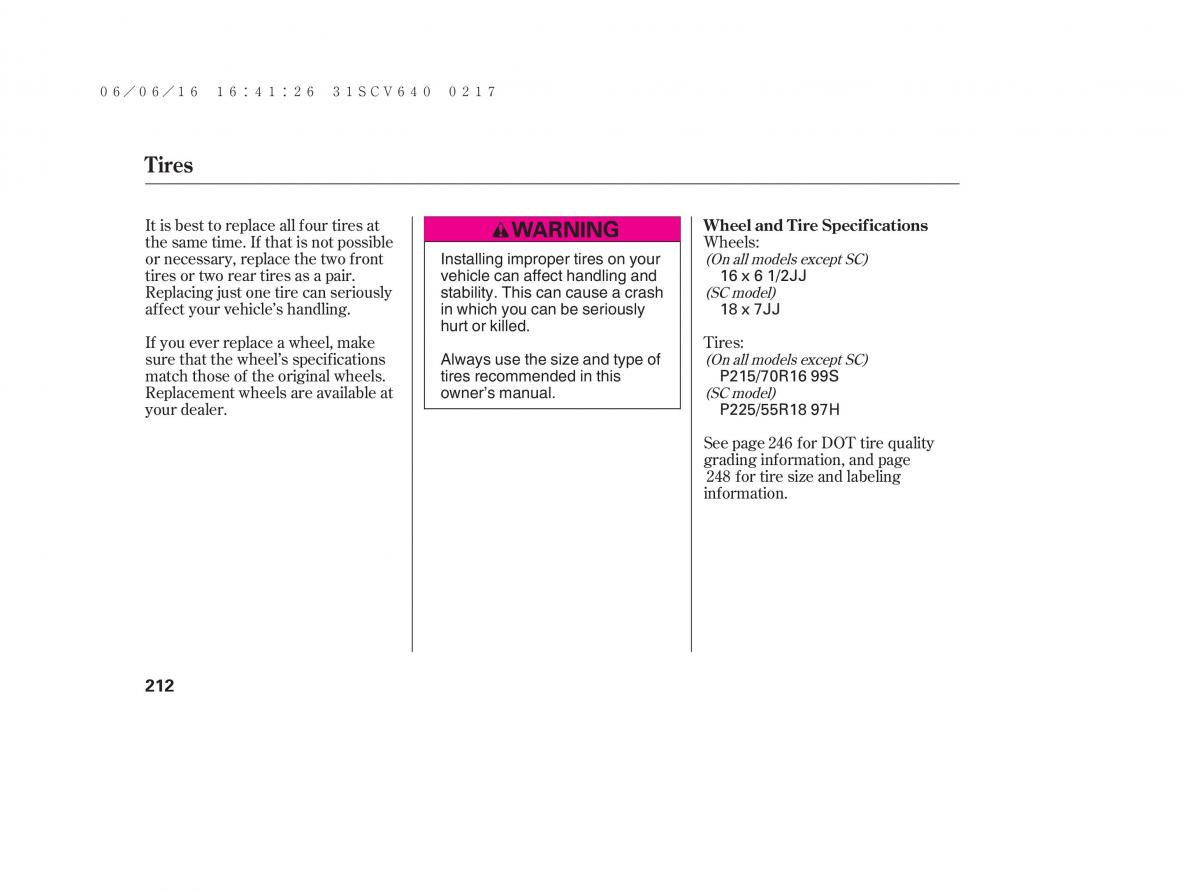 Honda Element owners manual / page 218