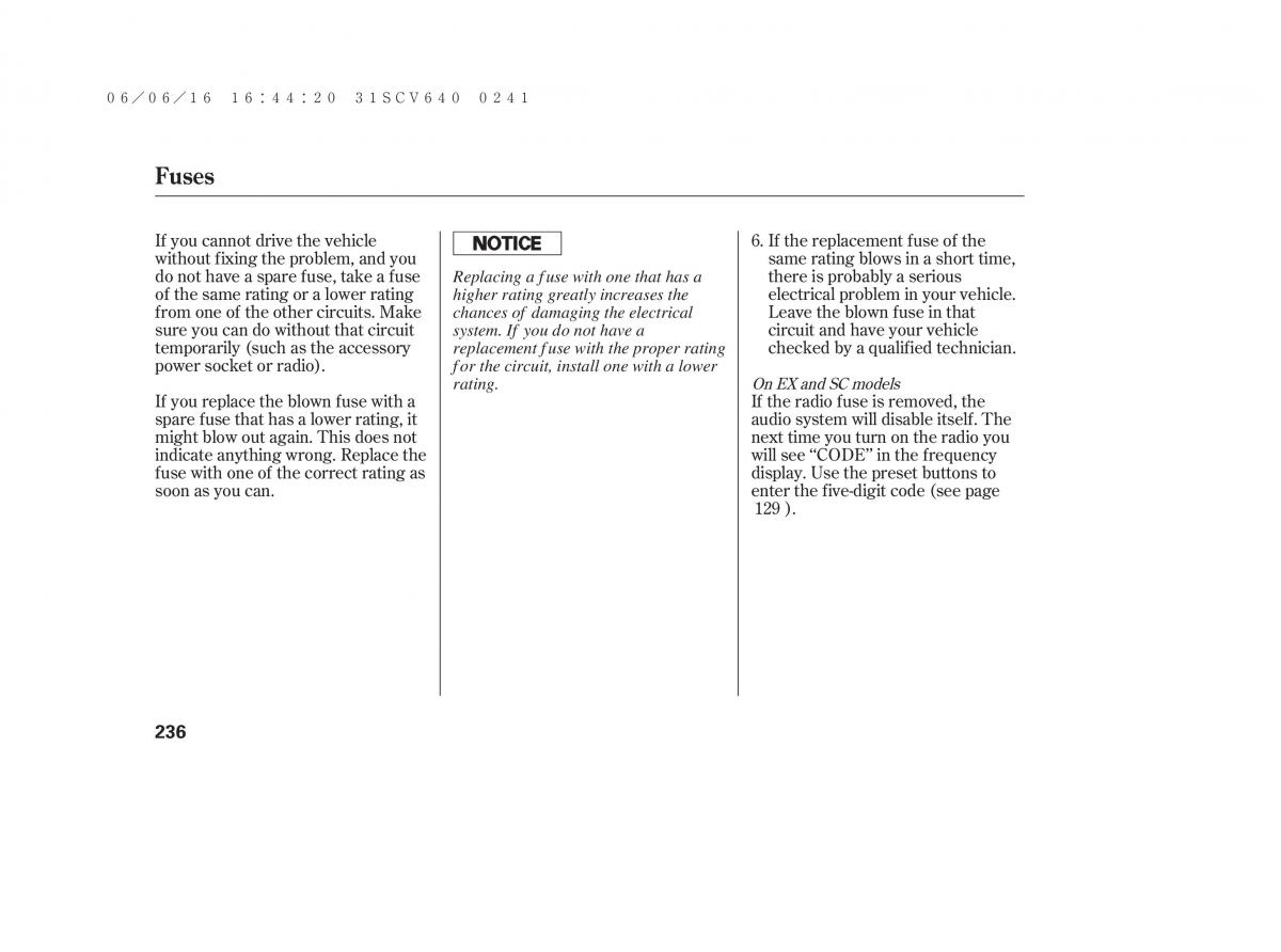 Honda Element owners manual / page 242