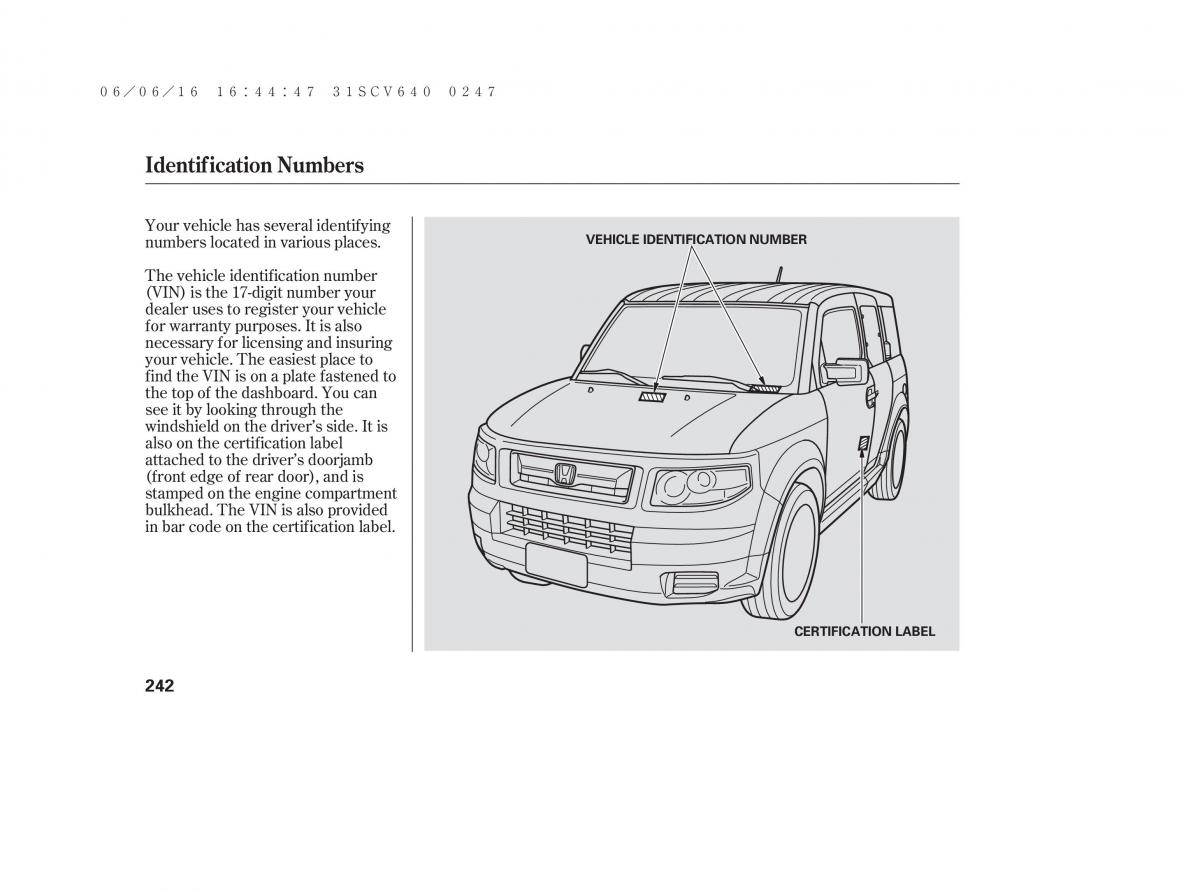 Honda Element owners manual / page 248