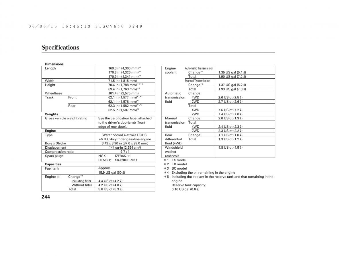 Honda Element owners manual / page 250