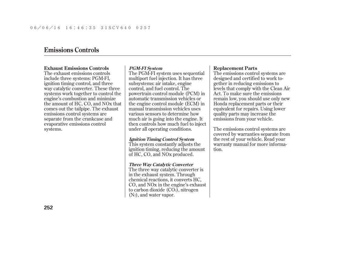 Honda Element owners manual / page 258