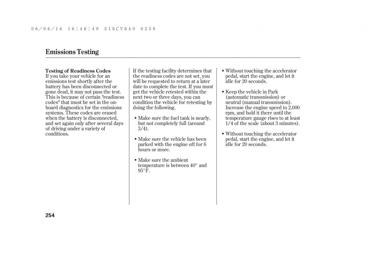 Honda Element owners manual / page 260