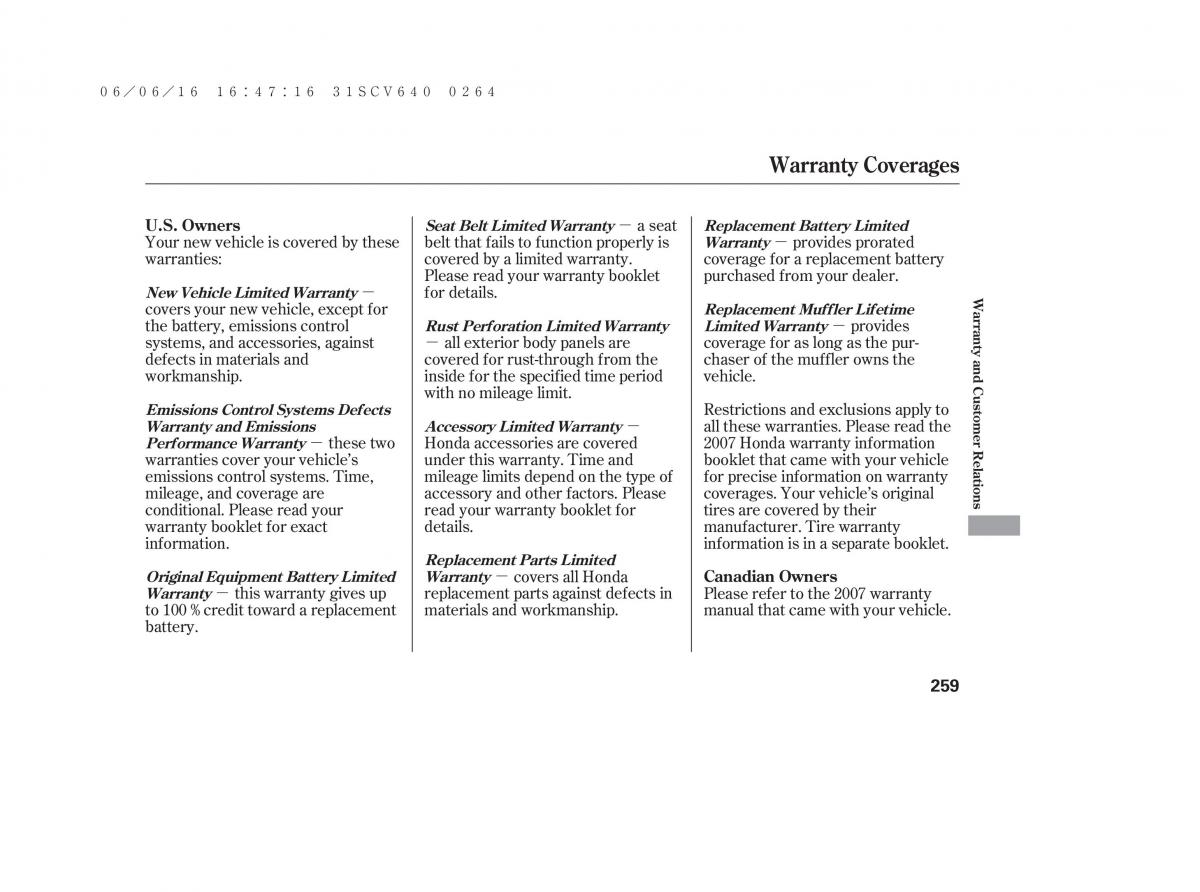 Honda Element owners manual / page 265