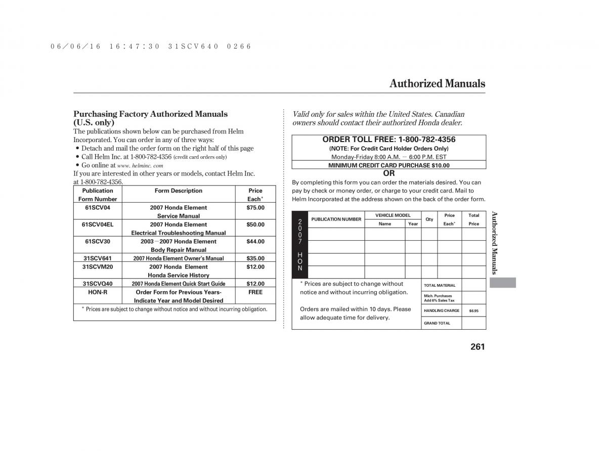 Honda Element owners manual / page 267