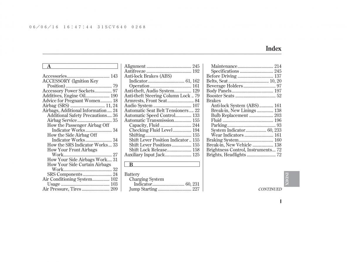 Honda Element owners manual / page 269