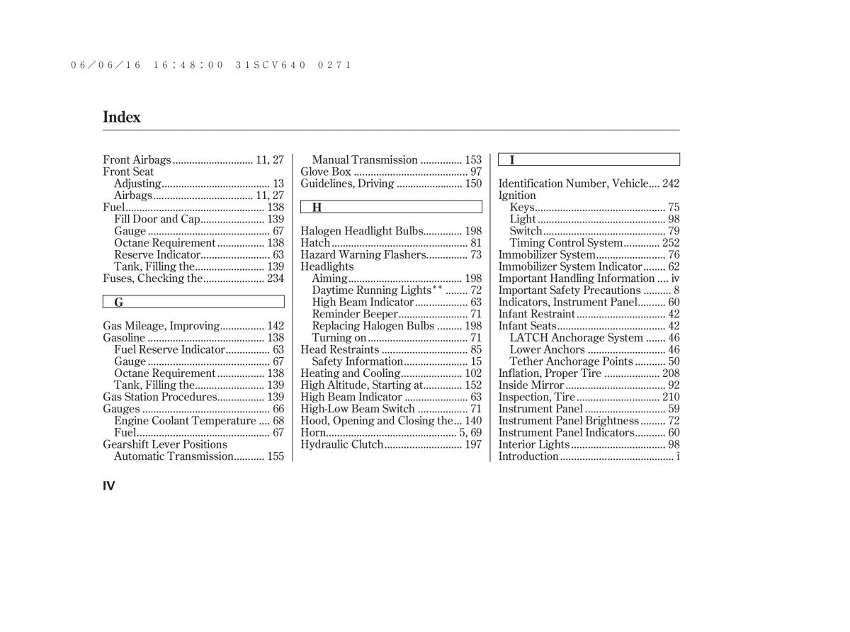 Honda Element owners manual / page 272