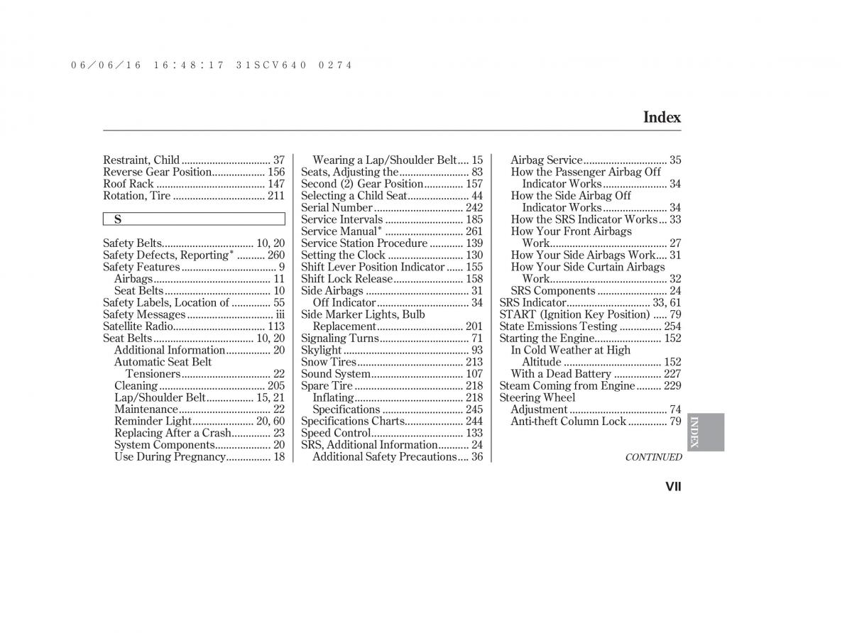 Honda Element owners manual / page 275