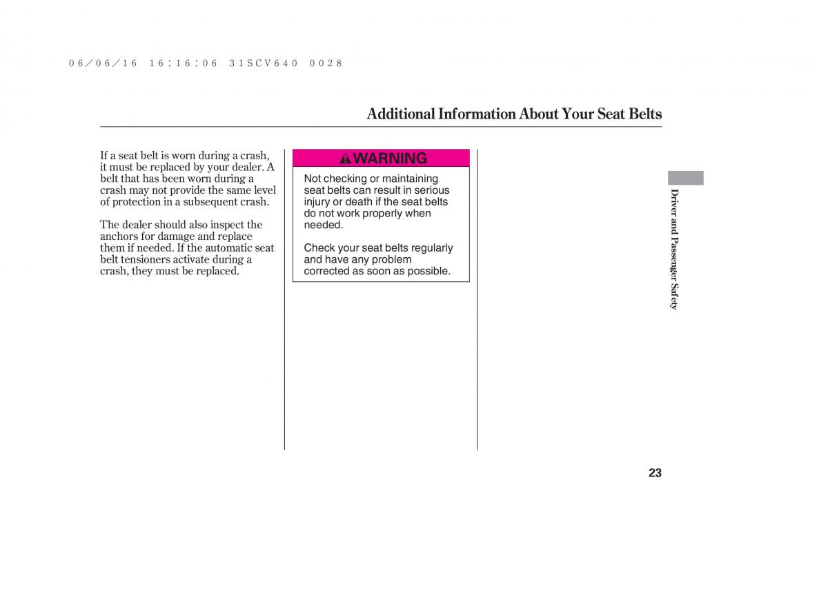 Honda Element owners manual / page 29