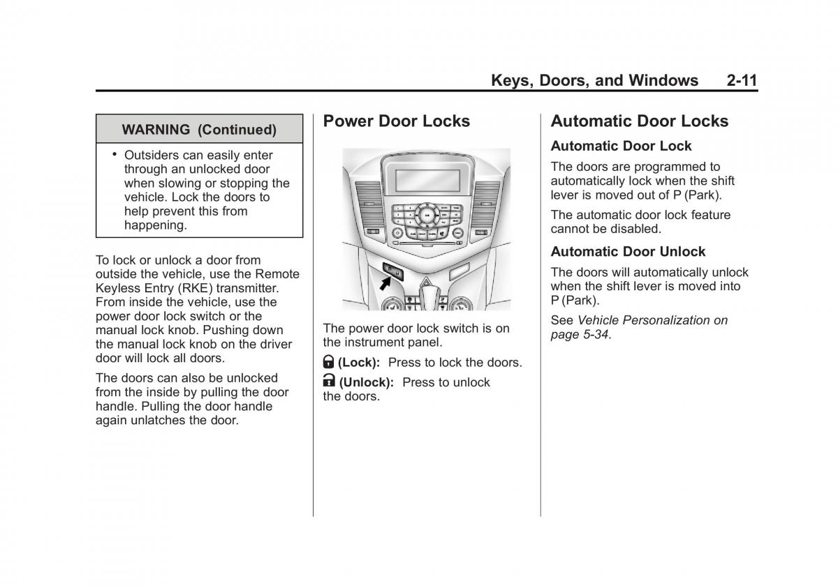 Chevrolet Cruze owners manuals / page 41