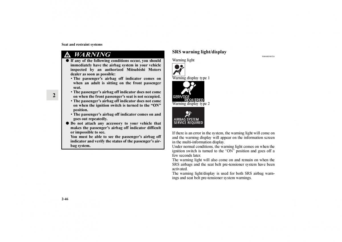 Mitsubishi Lancer Sportback VIII 8 owners manual / page 75