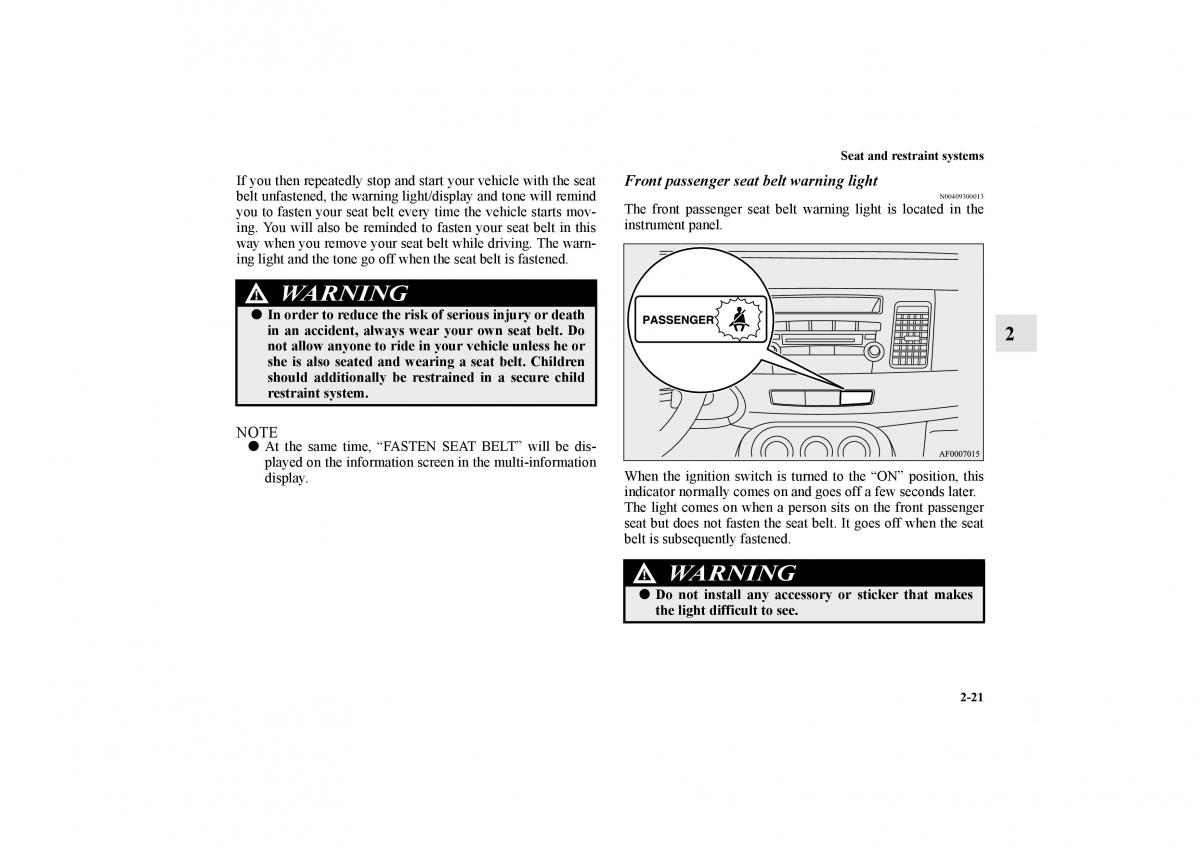 Mitsubishi Lancer Sportback VIII 8 owners manual / page 50