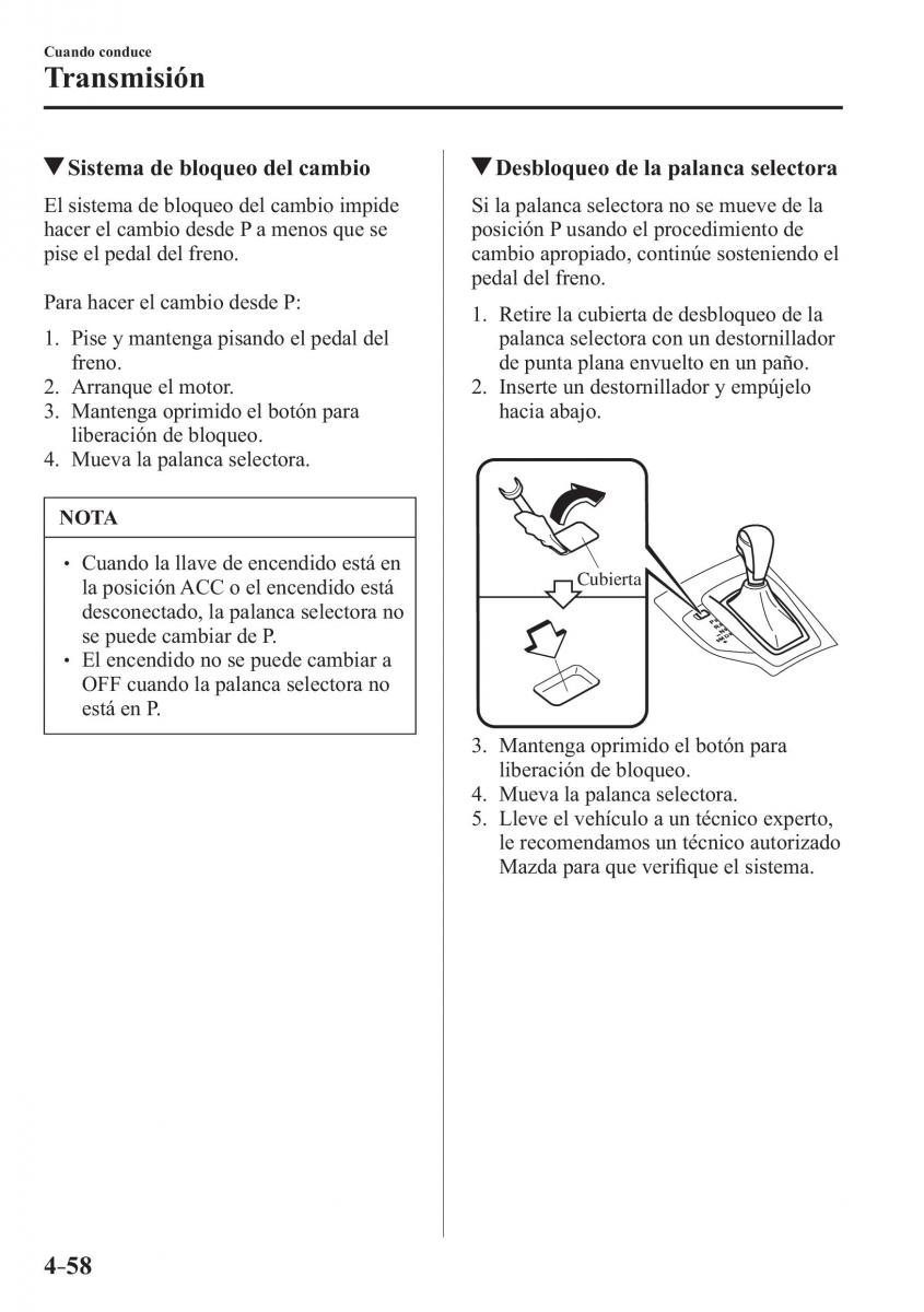 Mazda 3 III manual del propietario / page 218