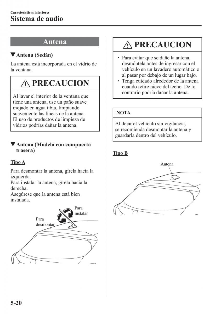 Mazda 3 III manual del propietario / page 380